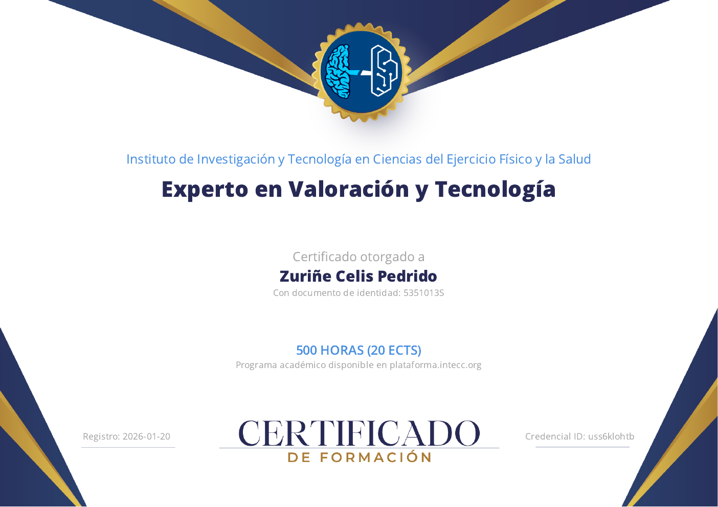 Diploma · Experta en Valoración y Tecnología