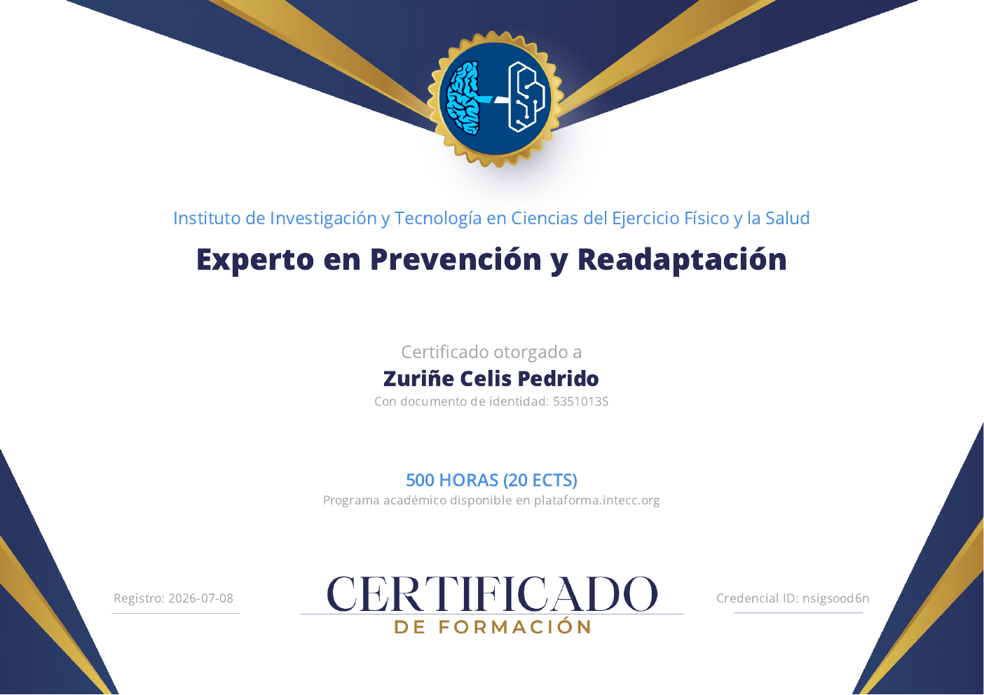 Diploma · Experto en Prevención y Readaptación