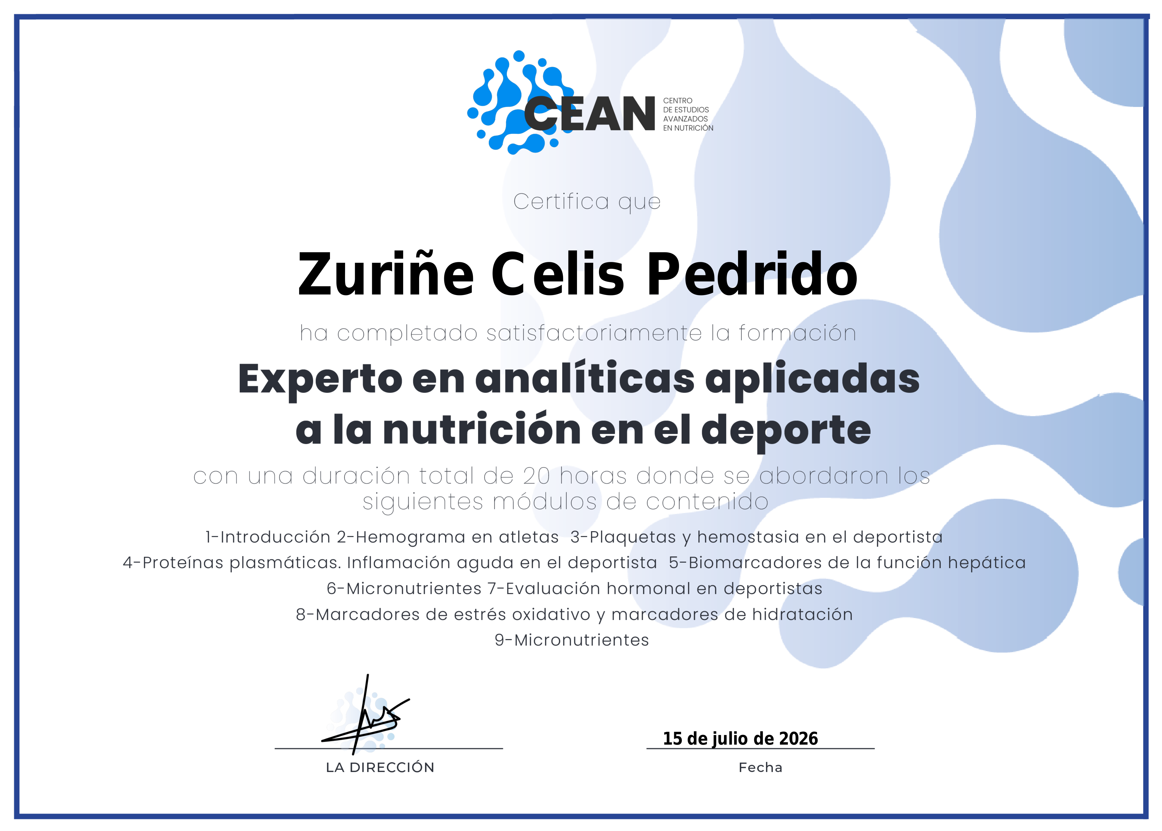 Diploma · Experto en analíticas aplicadas a la nutrición en el deporte