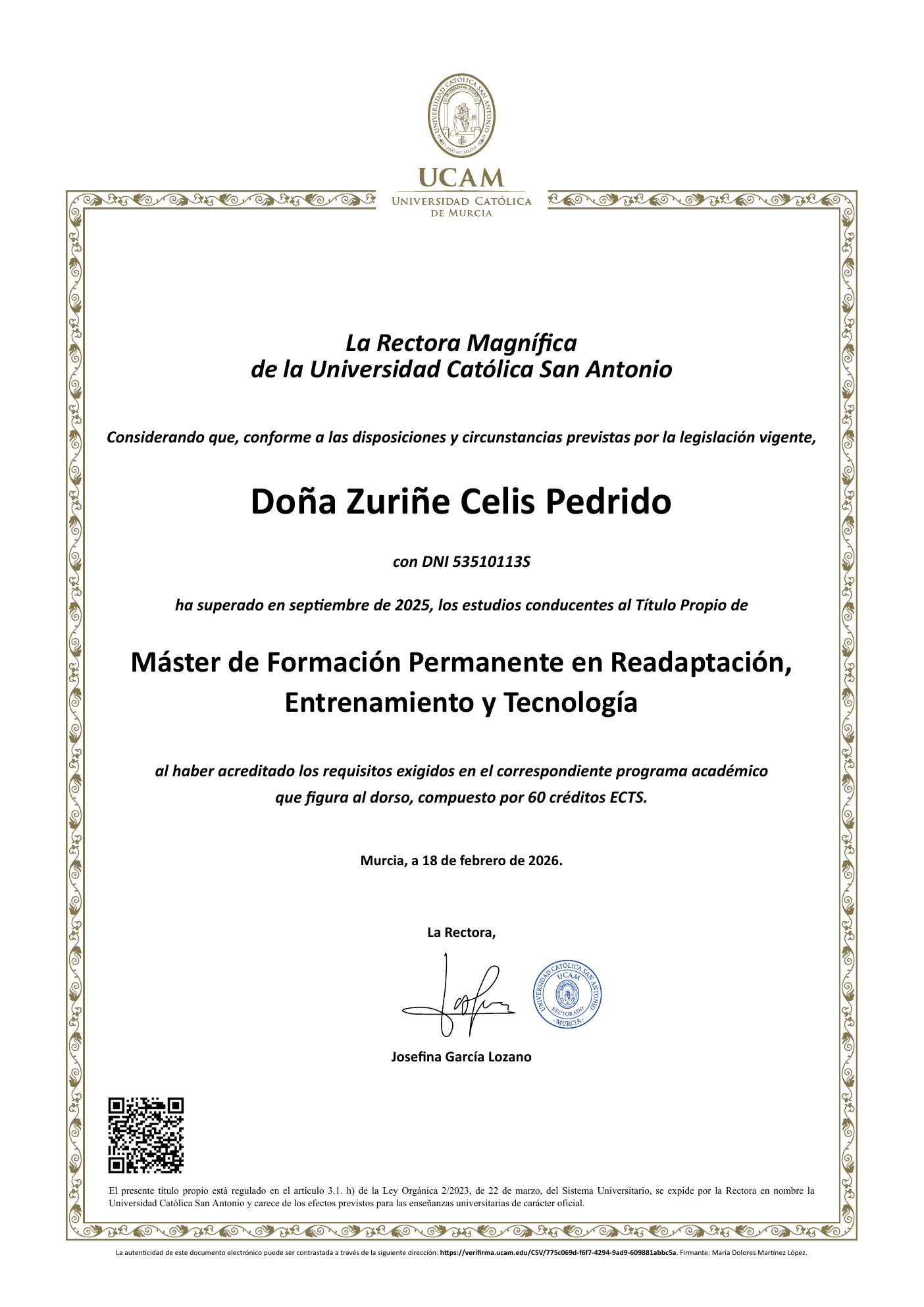 Diploma · Máster INTECC XVI Readaptación, Entrenamiento y Tecnología